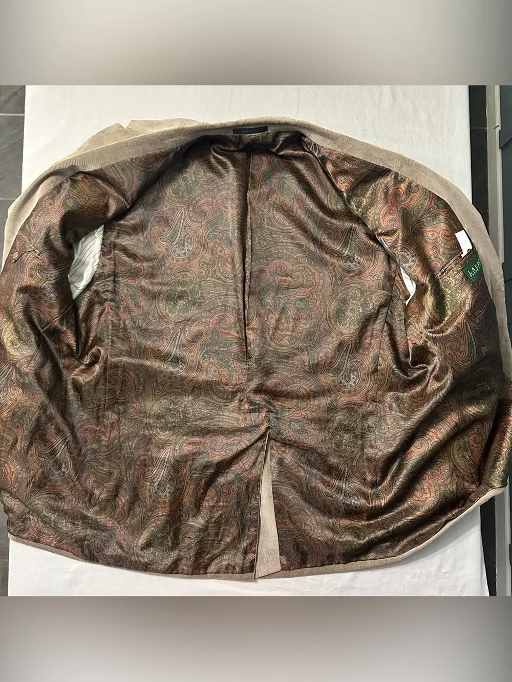 Lauren Ralph Lauren Corduroy Blazer Men 50R Tan Beige Paisley Lined Sport Coat